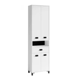 New Wohnen 54 cm breiter Bad-Hochschrank in Weiß mit Schwarz - Envaton