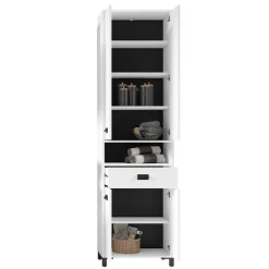 New Wohnen 54 cm breiter Bad-Hochschrank in Weiß mit Schwarz - Envaton