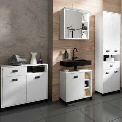New Wohnen 54 cm breiter Bad-Hochschrank in Weiß mit Schwarz - Envaton