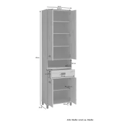New Wohnen 54 cm breiter Bad-Hochschrank in Weiß mit Schwarz - Envaton