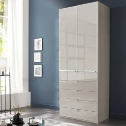 Outlet Wohnen 100 cm breiter Schlafzimmerschrank in Hellgrau - Nucina