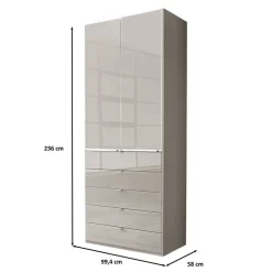 Outlet Wohnen 100 cm breiter Schlafzimmerschrank in Hellgrau - Nucina