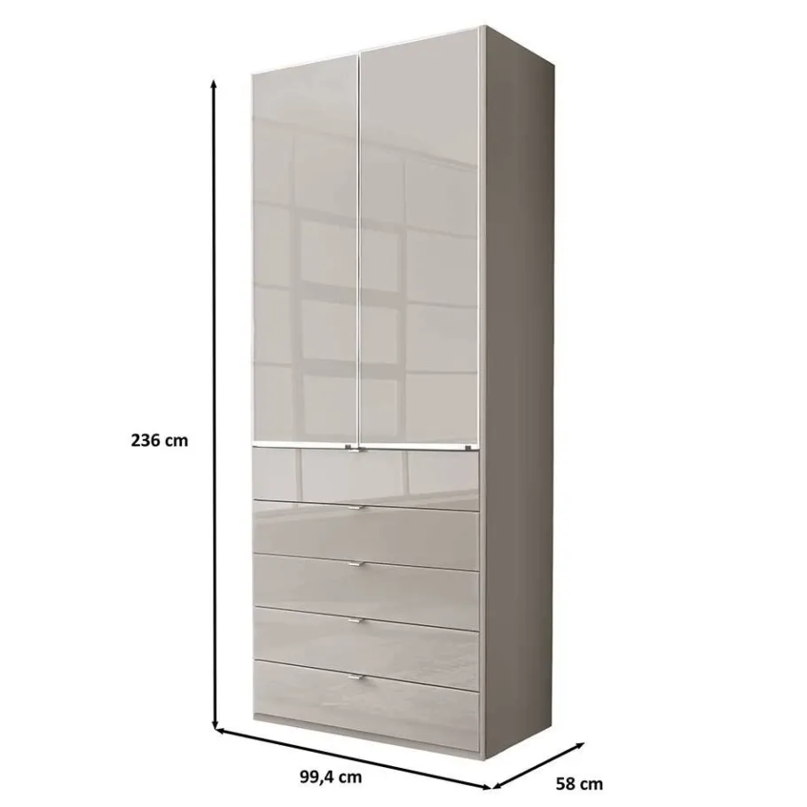 Outlet Wohnen 100 cm breiter Schlafzimmerschrank in Hellgrau - Nucina