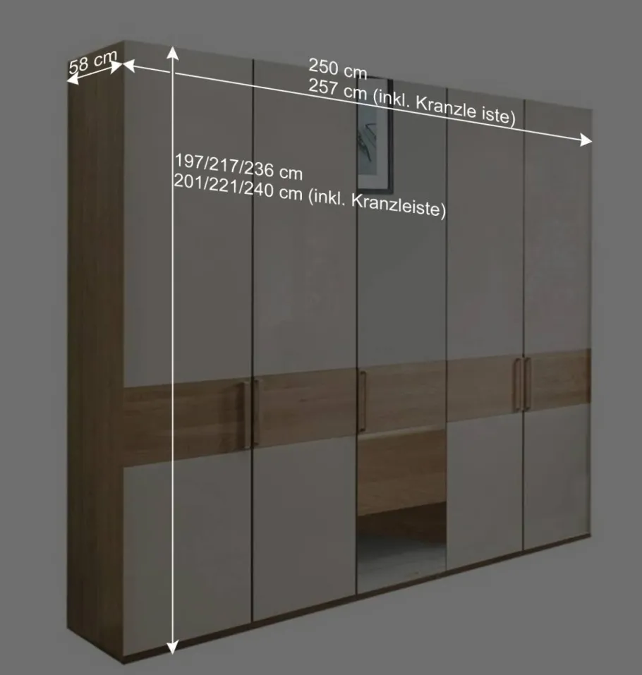 New Wohnen 250 cm breiter Schlafzimmerschrank mit 5 Türen - Emdsiva III