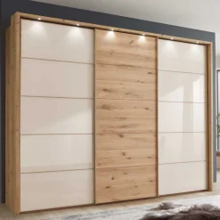 Best Wohnen 300 cm breiter Schwebetürenschrank mit Glas Beige - Nikoba