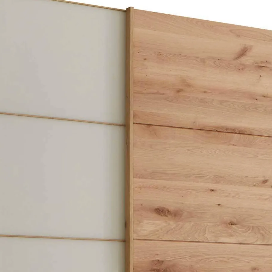 Best Wohnen 300 cm breiter Schwebetürenschrank mit Glas Beige - Nikoba