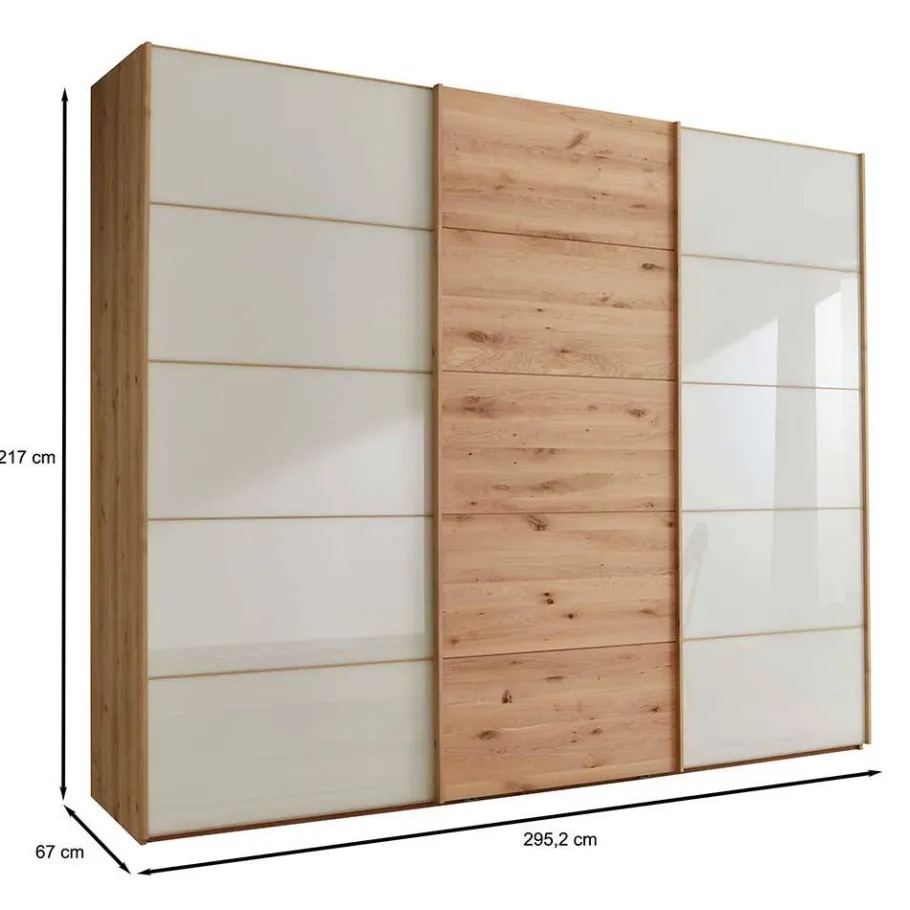 Best Wohnen 300 cm breiter Schwebetürenschrank mit Glas Beige - Nikoba