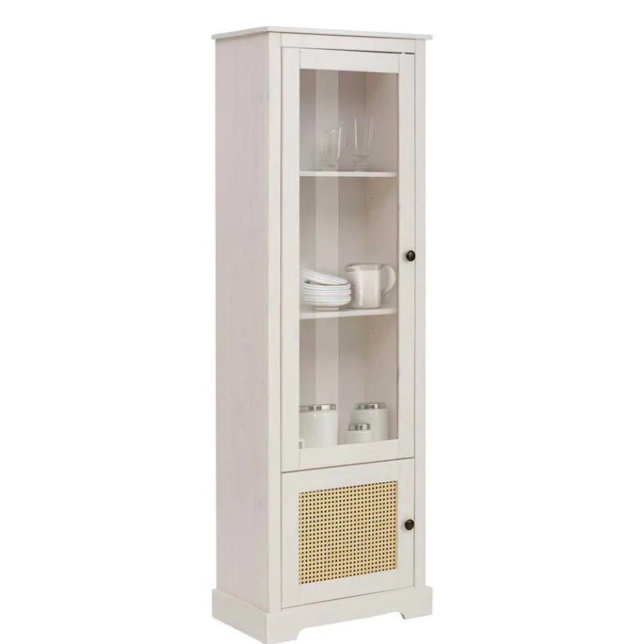 Sale Wohnen 180 cm hohe Landhausvitrine in Weiß mit Beige - Isvair I