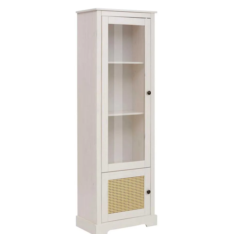 Sale Wohnen 180 cm hohe Landhausvitrine in Weiß mit Beige - Isvair I