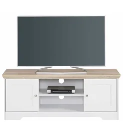Online Wohnen 120 cm langes TV Lowboard in Weiß & Eiche - Akedra