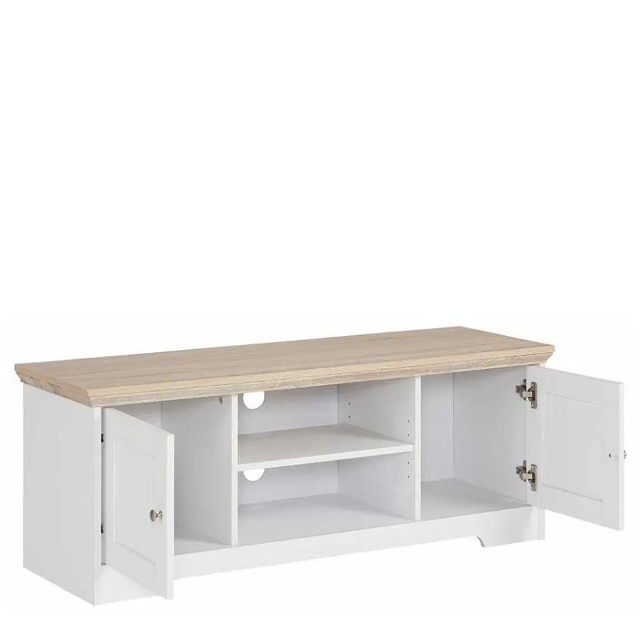 Online Wohnen 120 cm langes TV Lowboard in Weiß & Eiche - Akedra
