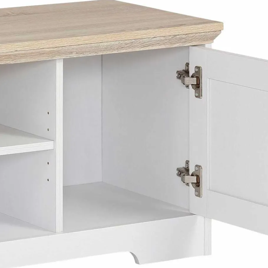 Online Wohnen 120 cm langes TV Lowboard in Weiß & Eiche - Akedra