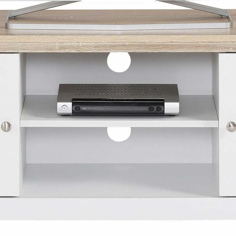 Online Wohnen 120 cm langes TV Lowboard in Weiß & Eiche - Akedra