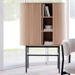 Online Wohnen Abgerundetes Skandi Highboard in White Wash Eiche - Borey