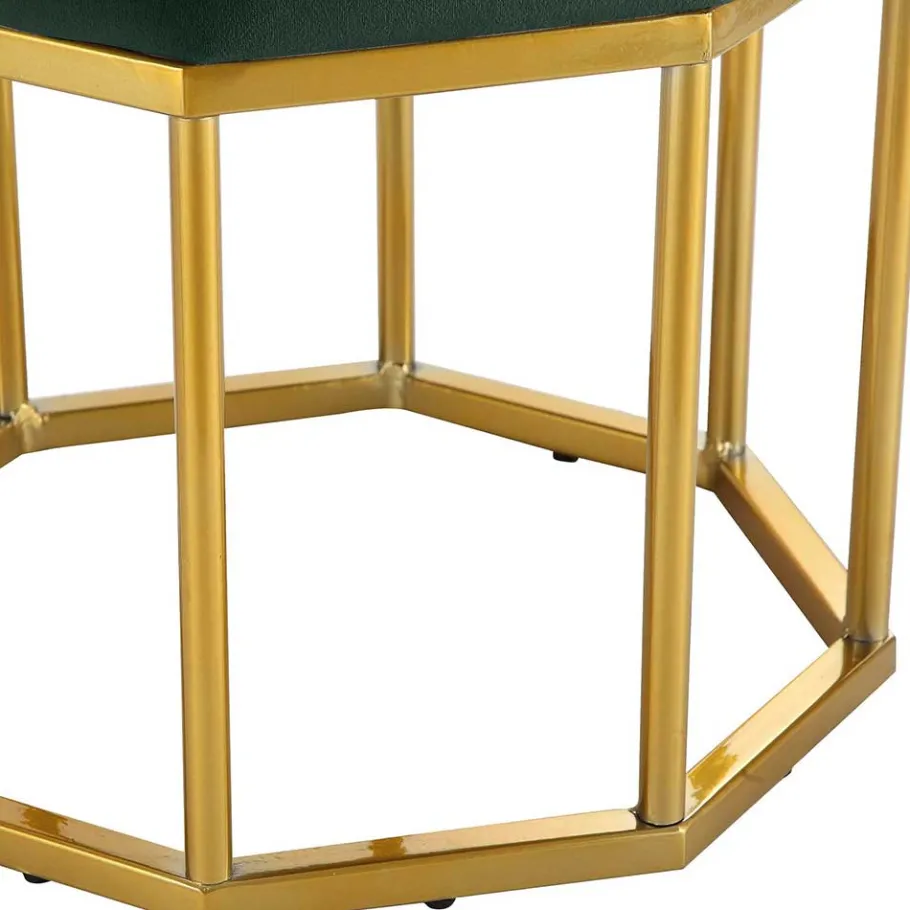 Best Wohnen Achteck Hocker in Dunkelgrün & Gold - Furciona