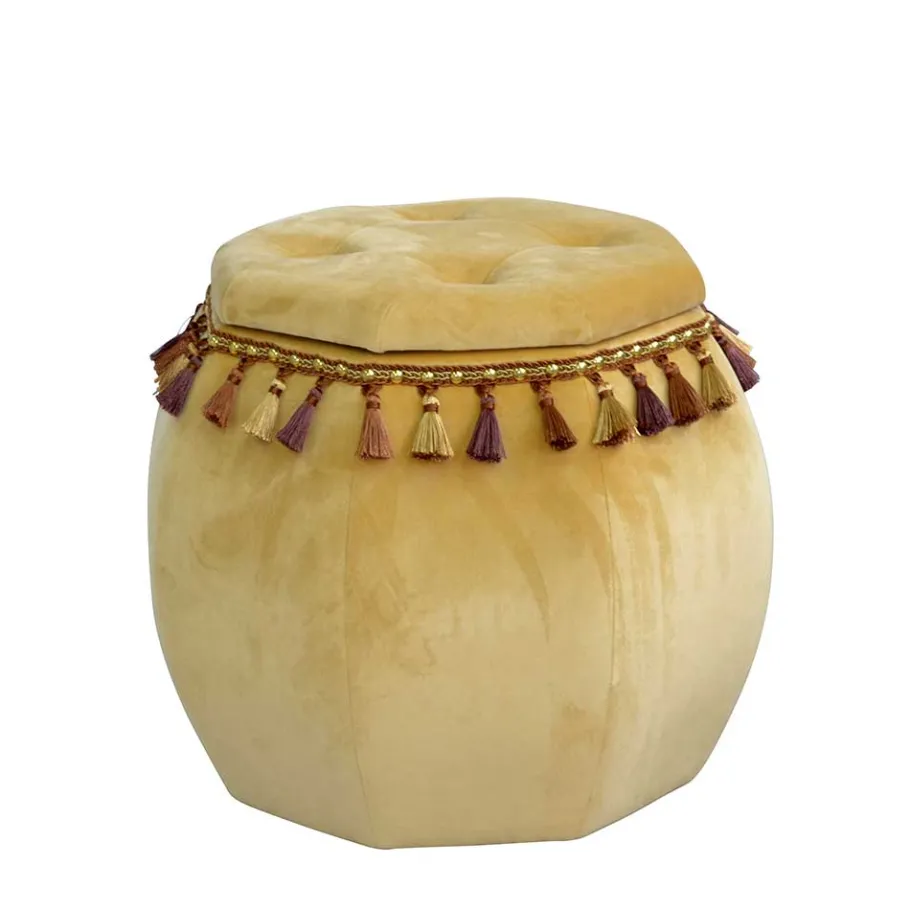 Sale Wohnen Achteckiger Hocker mit Samt in Beige & Troddeln - Trashing
