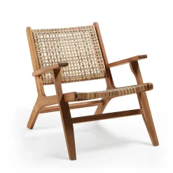 New Wohnen Akazie Holzsessel mit Rattan Geflecht - Foglia