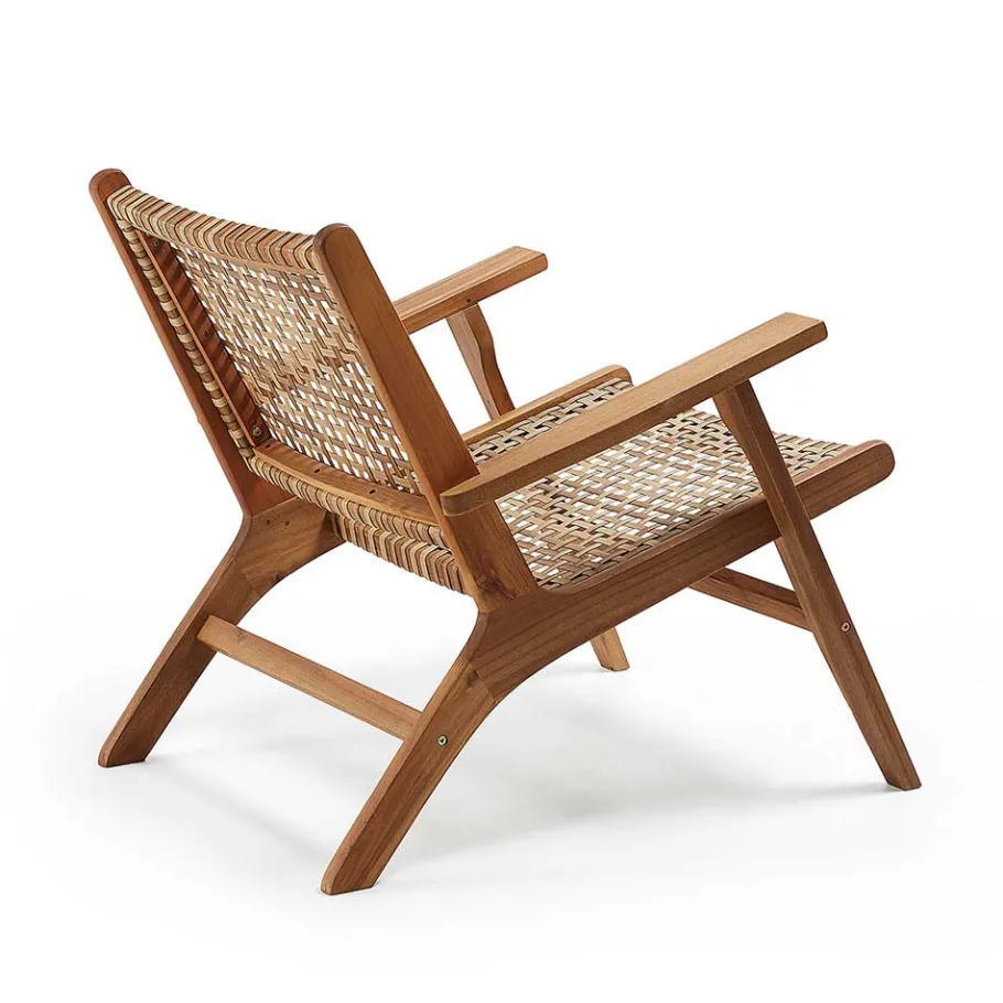 New Wohnen Akazie Holzsessel mit Rattan Geflecht - Foglia
