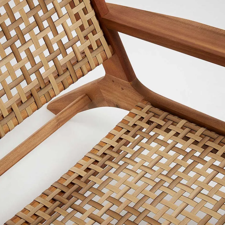 New Wohnen Akazie Holzsessel mit Rattan Geflecht - Foglia