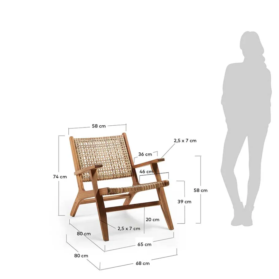 New Wohnen Akazie Holzsessel mit Rattan Geflecht - Foglia