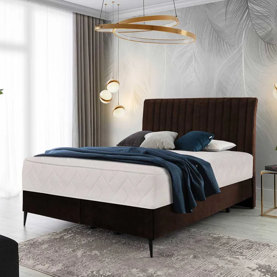 Hot Wohnen Amerikanisches Bett - Boxspring - in Dunkelbraun - Pianona