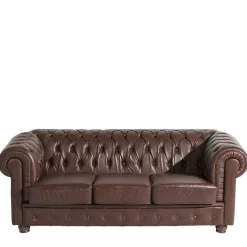 Discount Wohnen Antikleder Sofa in Braun - Chesterfield Style - Cementa