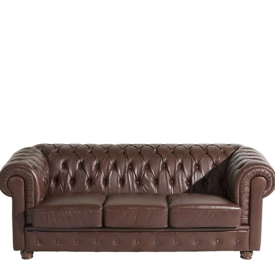 Discount Wohnen Antikleder Sofa in Braun - Chesterfield Style - Cementa