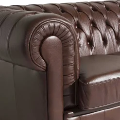 Discount Wohnen Antikleder Sofa in Braun - Chesterfield Style - Cementa