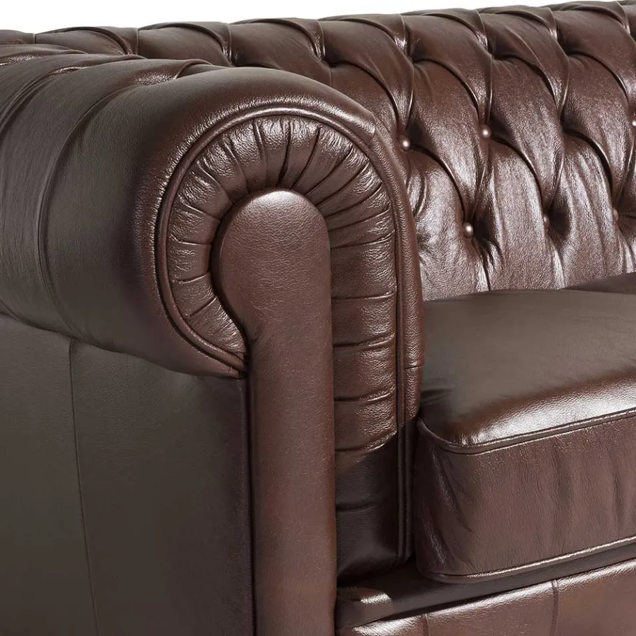 Discount Wohnen Antikleder Sofa in Braun - Chesterfield Style - Cementa