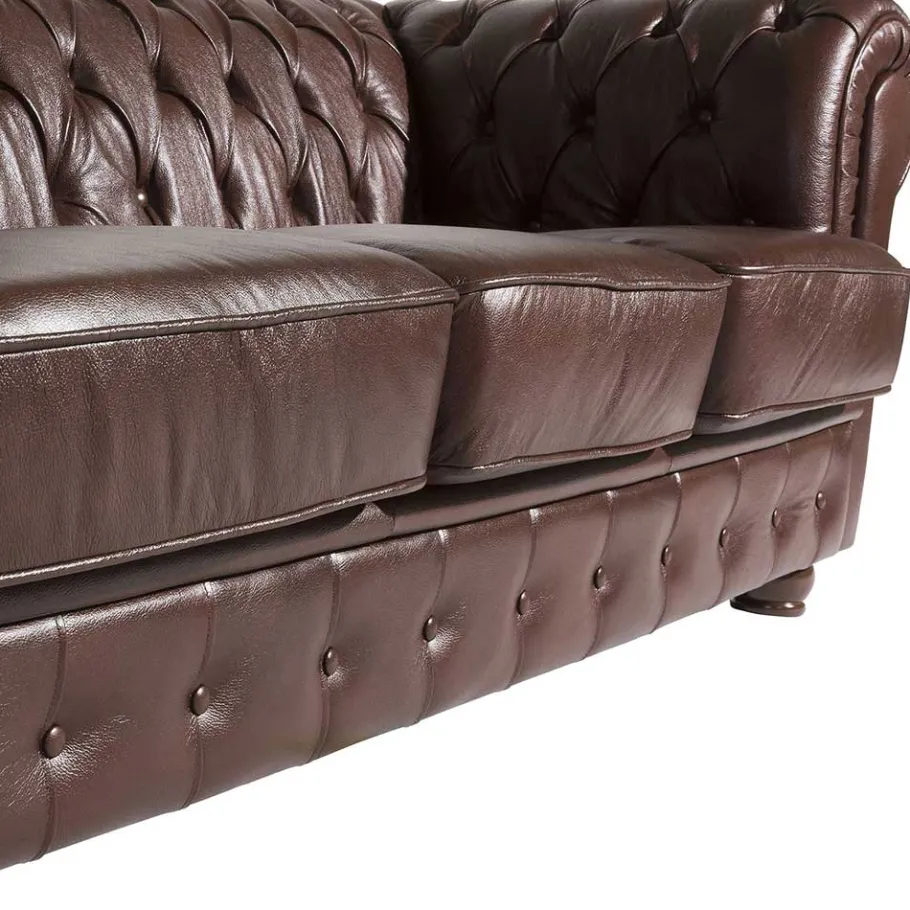 Discount Wohnen Antikleder Sofa in Braun - Chesterfield Style - Cementa