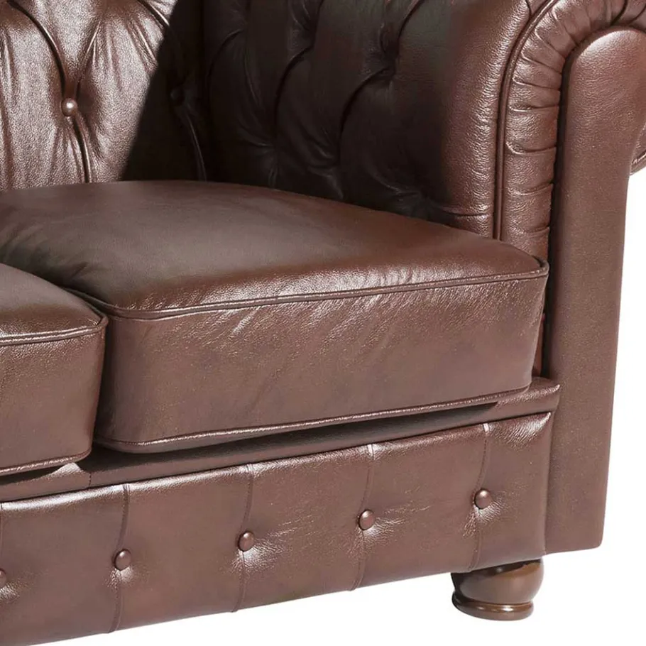 Discount Wohnen Antikleder Sofa in Braun - Chesterfield Style - Cementa