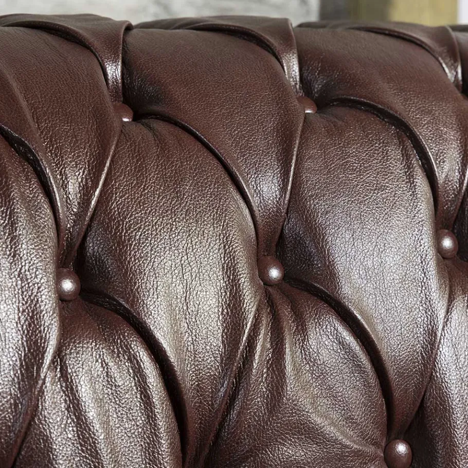 Discount Wohnen Antikleder Sofa in Braun - Chesterfield Style - Cementa