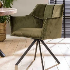 Discount Wohnen Armlehnenstühle in Oliv Grün Samt - Charlene (2er Set)