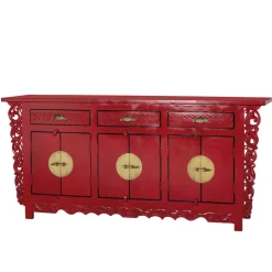 Hot Wohnen Asia Design Sideboard aus Massivholz in Rot - Iscian