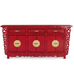 Hot Wohnen Asia Design Sideboard aus Massivholz in Rot - Iscian