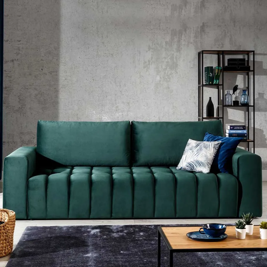 Discount Wohnen Ausklappbares Sofa in Grün Samt - Olenka