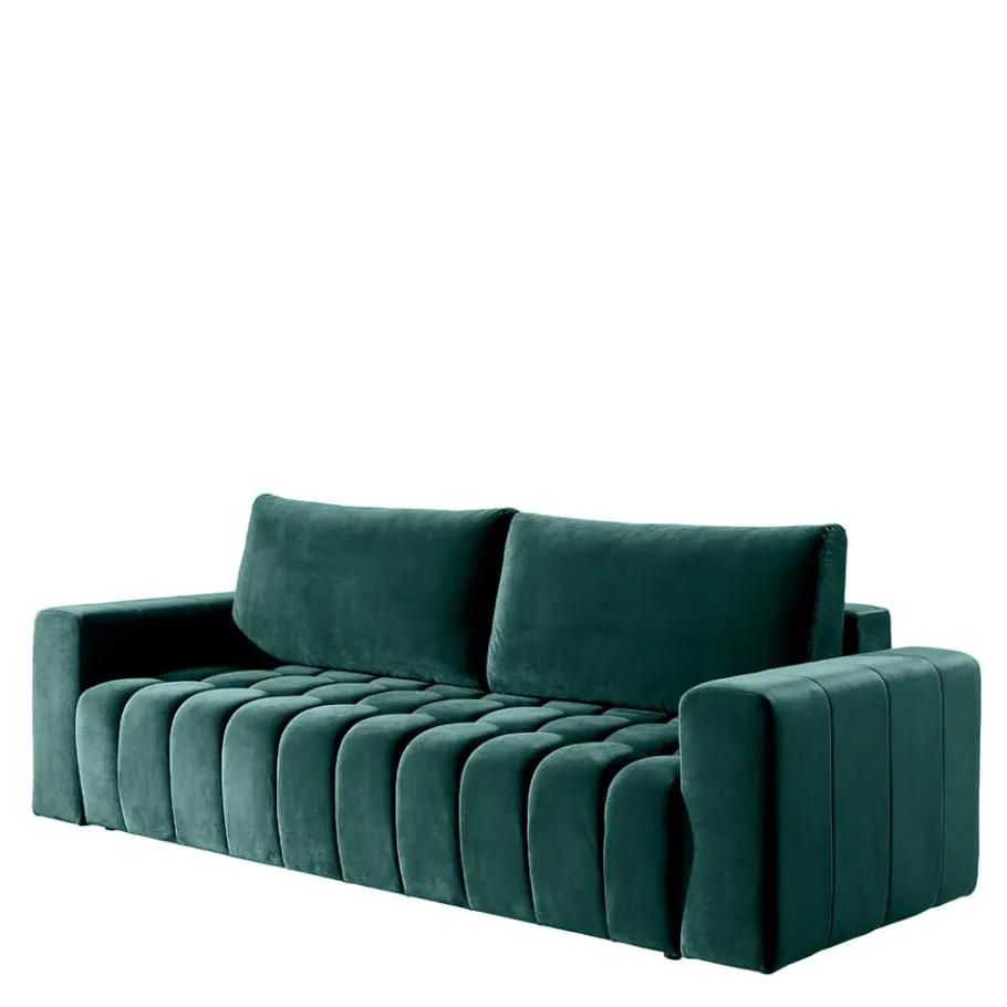 Discount Wohnen Ausklappbares Sofa in Grün Samt - Olenka