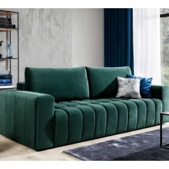 Discount Wohnen Ausklappbares Sofa in Grün Samt - Olenka