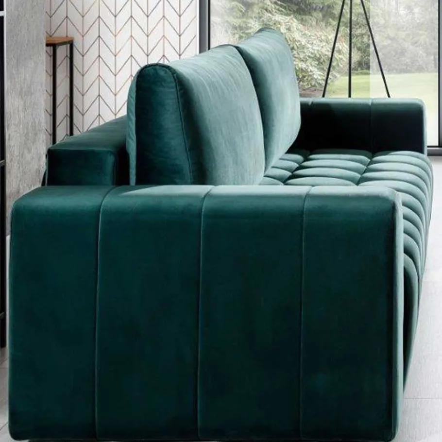 Discount Wohnen Ausklappbares Sofa in Grün Samt - Olenka