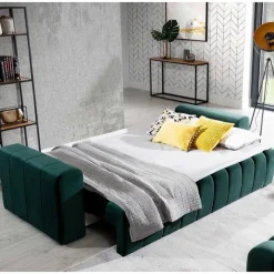 Discount Wohnen Ausklappbares Sofa in Grün Samt - Olenka