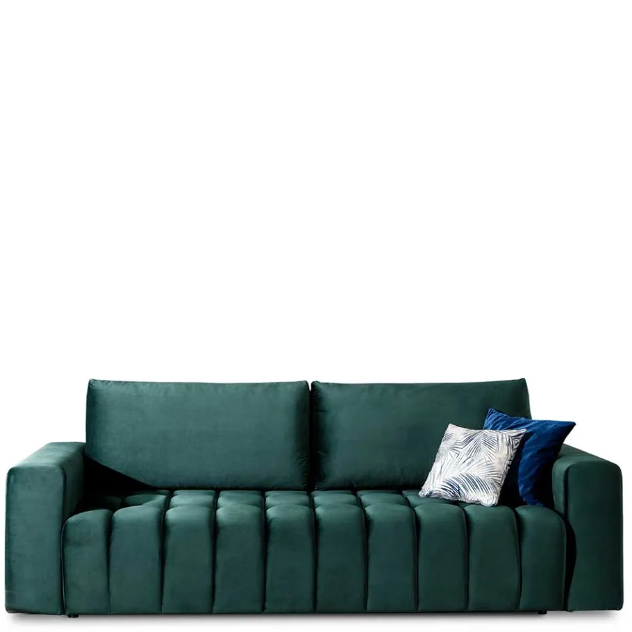 Discount Wohnen Ausklappbares Sofa in Grün Samt - Olenka