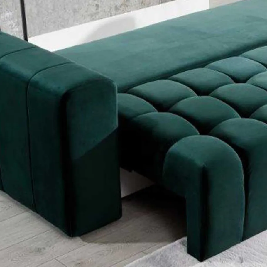 Discount Wohnen Ausklappbares Sofa in Grün Samt - Olenka