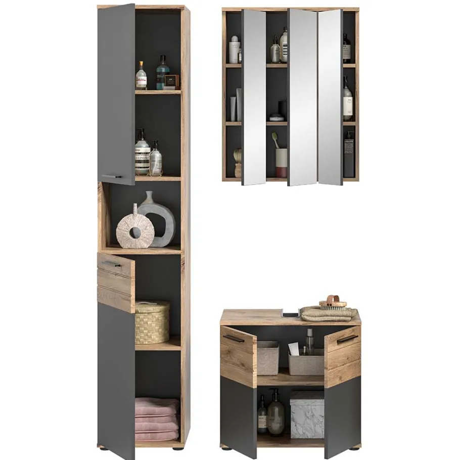 Best Wohnen Bad Waschplatz mit Hochschrank Set - Depart (dreiteilig)