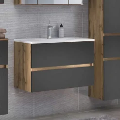 Discount Wohnen Bad Waschtisch mit Becken in Grau & Holz Optik - Athrin