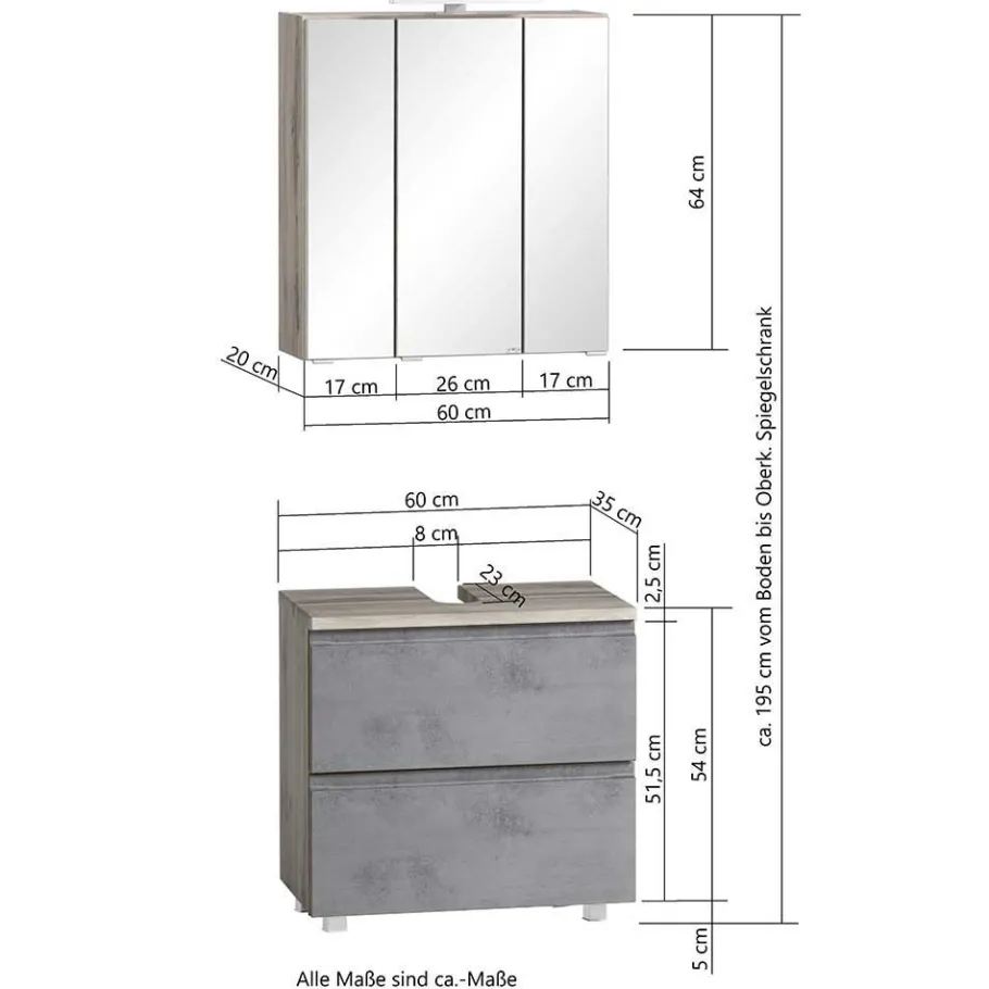 Best Wohnen Badeinrichtung Set in Beton Optik - Mia (vierteilig)