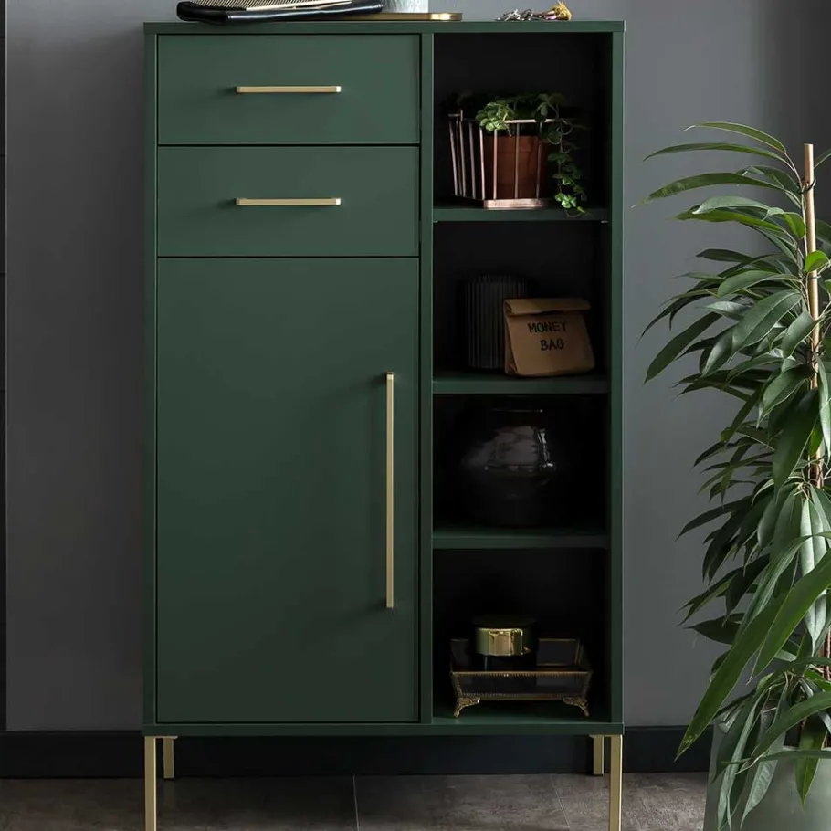 Hot Wohnen Badezimmer Highboard in Dunkelgrün & Gold - Aqua