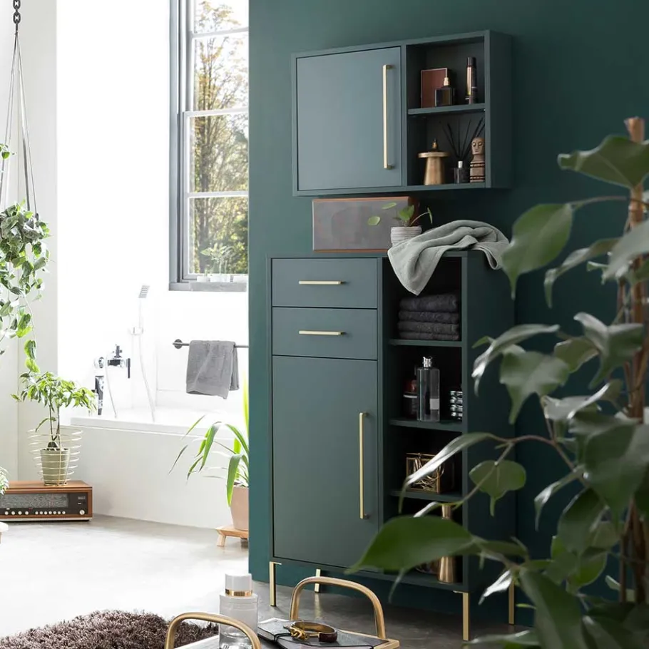 Hot Wohnen Badezimmer Highboard in Dunkelgrün & Gold - Aqua