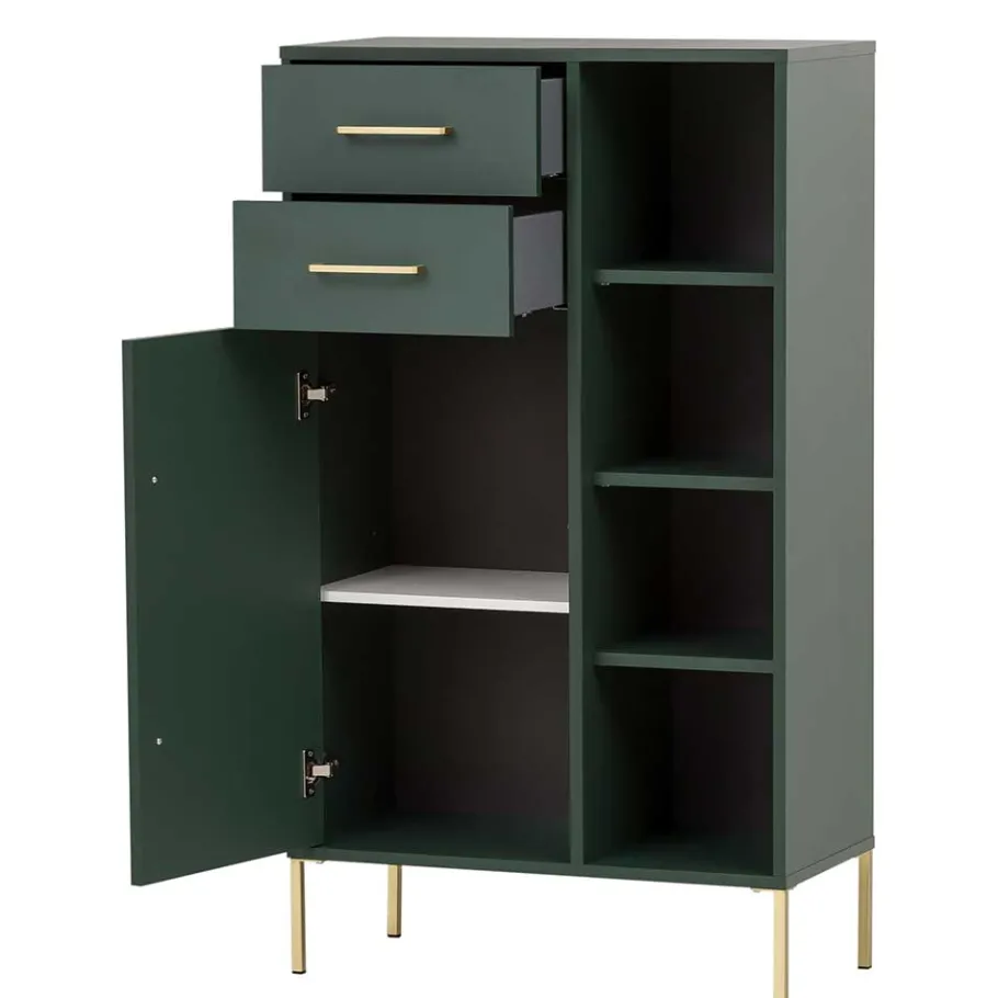 Hot Wohnen Badezimmer Highboard in Dunkelgrün & Gold - Aqua