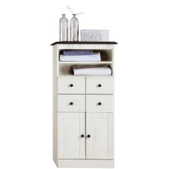 Best Wohnen Badezimmer Highboard in Weiß mit Dunkelbraun - Malka