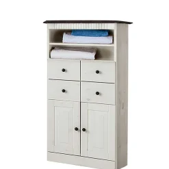 Best Wohnen Badezimmer Highboard in Weiß mit Dunkelbraun - Malka